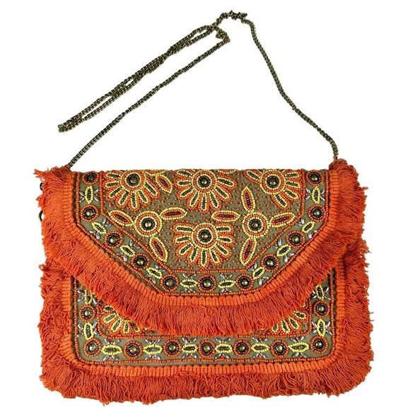 Boho Orange Summer Sequins Clutch Bag Purse Hand Bag - Picture 3 of 9